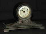 東京時計／黒塗り金属筐体小形日の出形置き時計